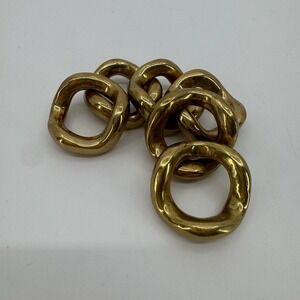 Vtg Solid Brass Napkin Rings SET 6 MCM Modernist Organic Sculptural Biomorphic